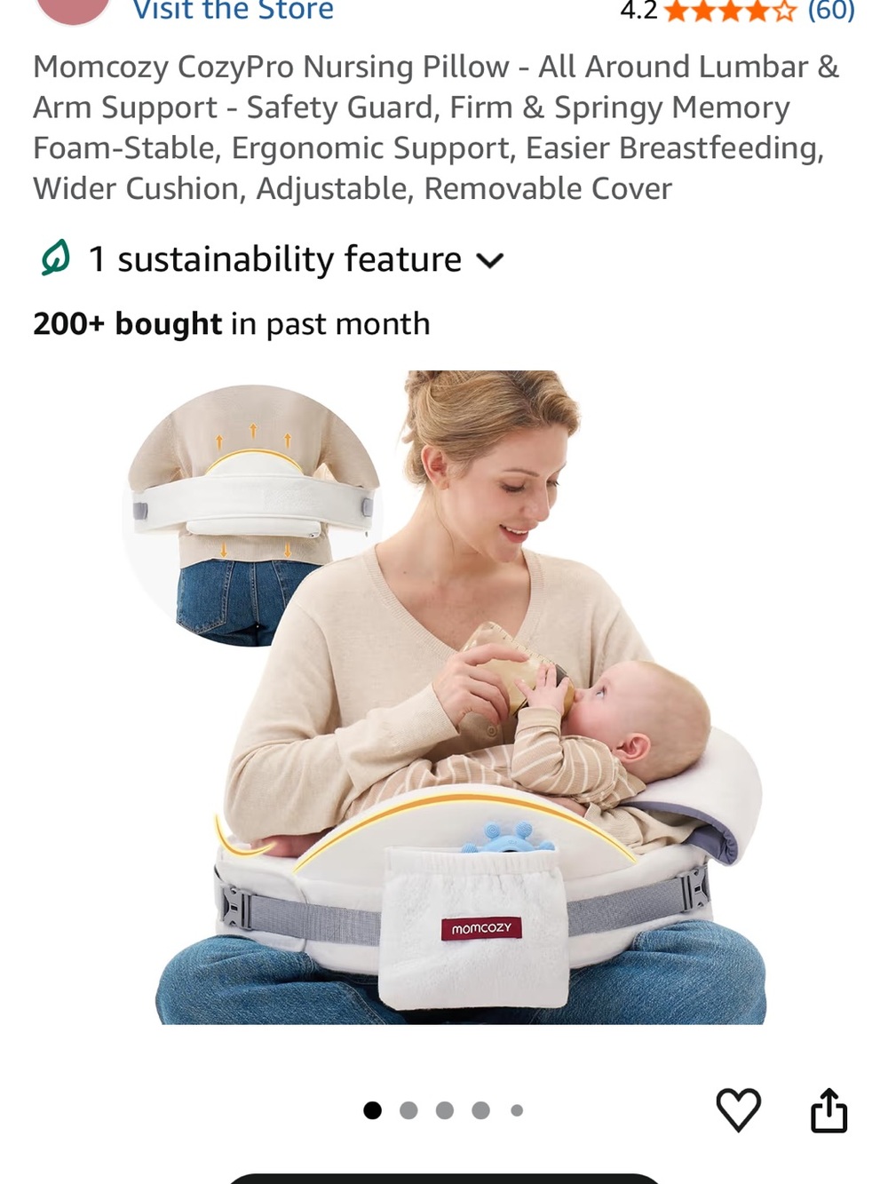 Momcozy Nursing Pillow for Baby Feeding - White and Gray